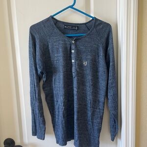 Zara Man Medium Blue Long-Sleeve Henley Shirt Made in Italy